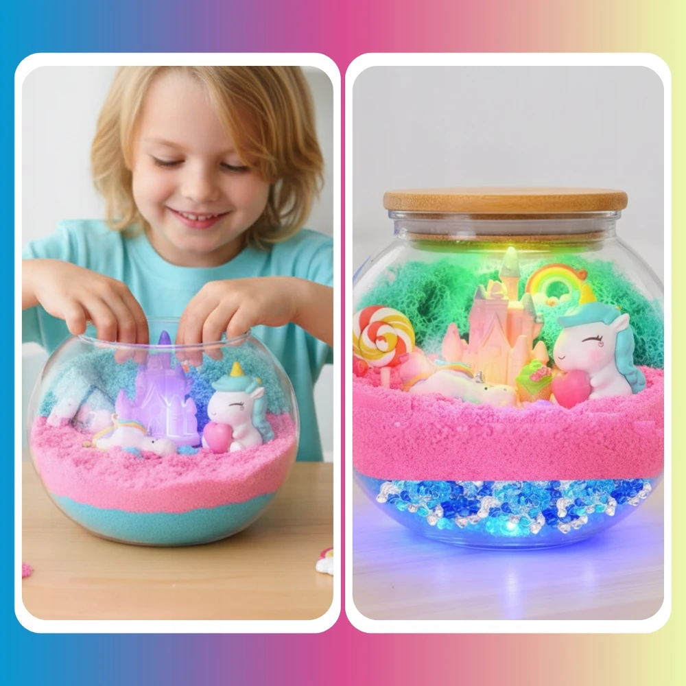 Memflow UNICORN LED NAKTINIS LEMPAS „Pasidaryk pats“ KŪRYBINGAS KINETINIS SMĖLIS + NUOTOLINIO VALDYMAS