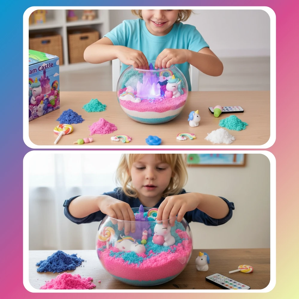 Memflow UNICORN LED NAKTINIS LEMPAS „Pasidaryk pats“ KŪRYBINGAS KINETINIS SMĖLIS + NUOTOLINIO VALDYMAS