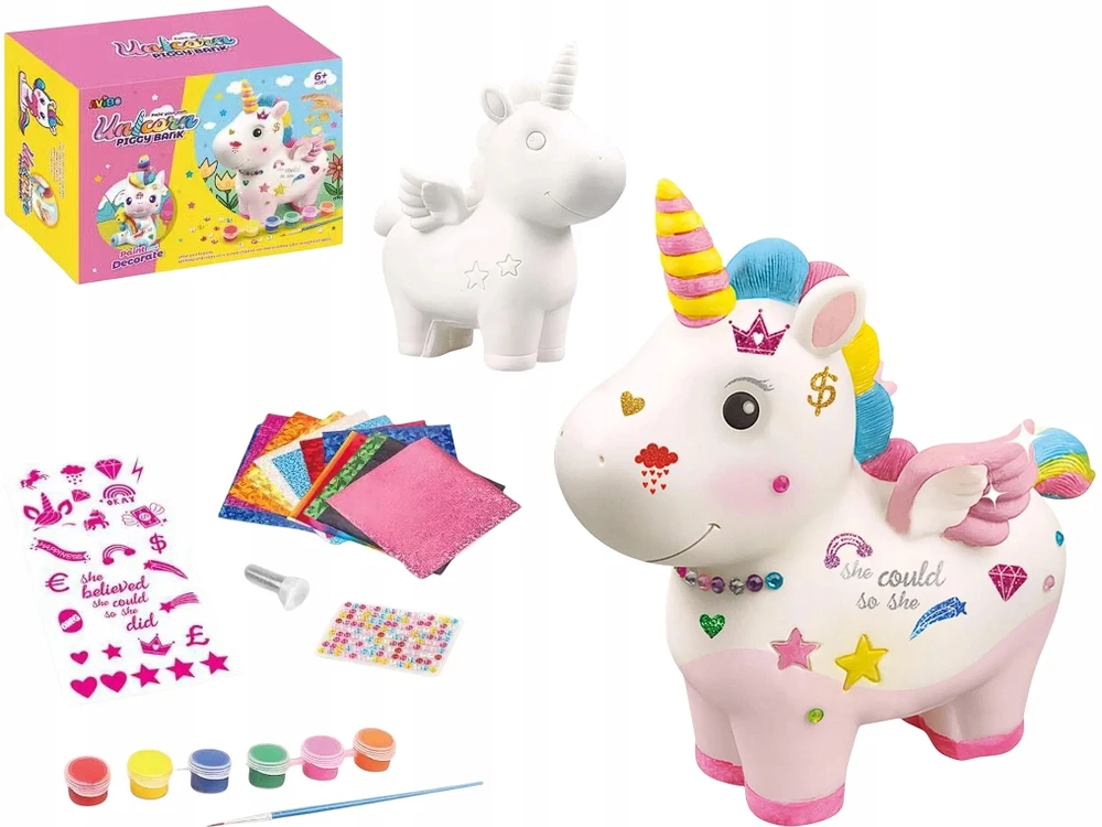 UNICORN PIGGY BANK STOVĖLIS VAIKAMS KŪRYBINIAI FIGŪRŲ DAŽŲ lipdukai