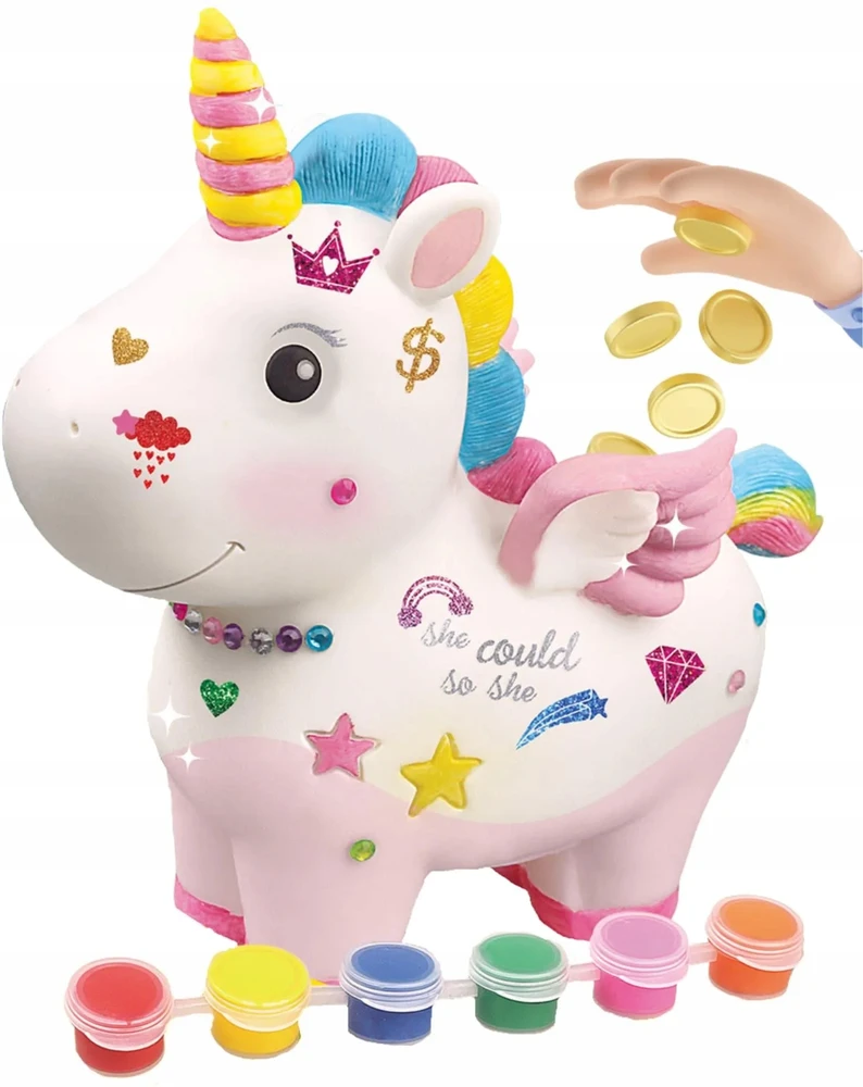 UNICORN PIGGY BANK STOVĖLIS VAIKAMS KŪRYBINIAI FIGŪRŲ DAŽŲ lipdukai