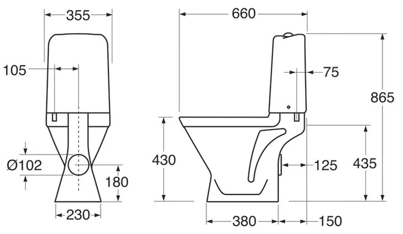 Gustavsberg pods ar vāku Nordic 3, 355x660 mm, horizontāls izvads, 3/6 l, balts