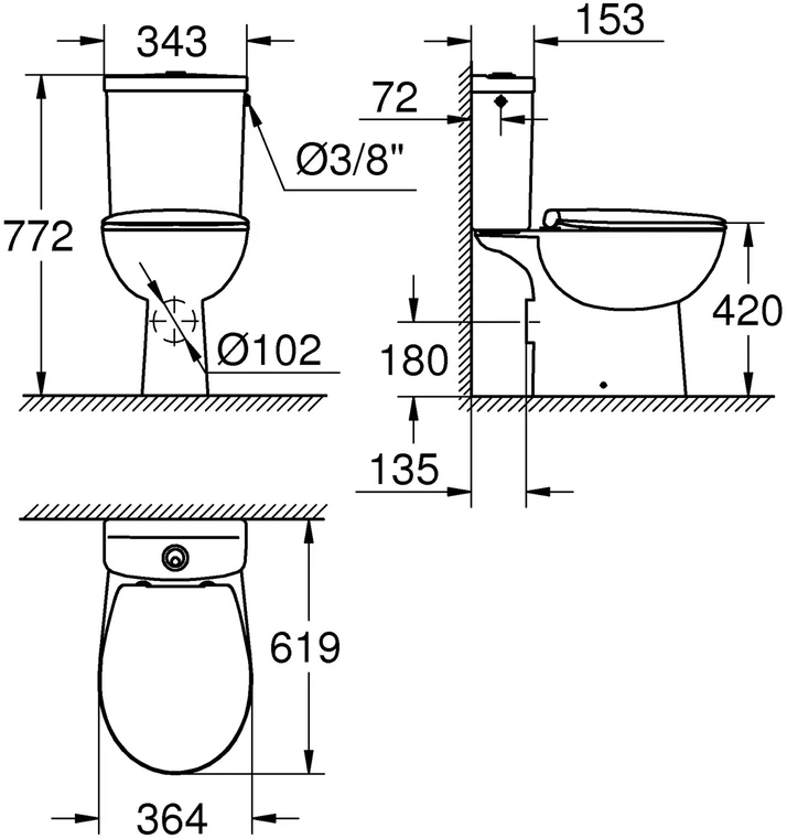 Gustavsberg pods ar vāku Nordic 3, 355x660 mm, horizontāls izvads, 3/6 l, balts