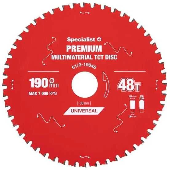 Universalus pjovimo diskas SPECIALIST+ Premium, 190 x 1,6 x 30 mm, 48 dantų, 0°, TCT