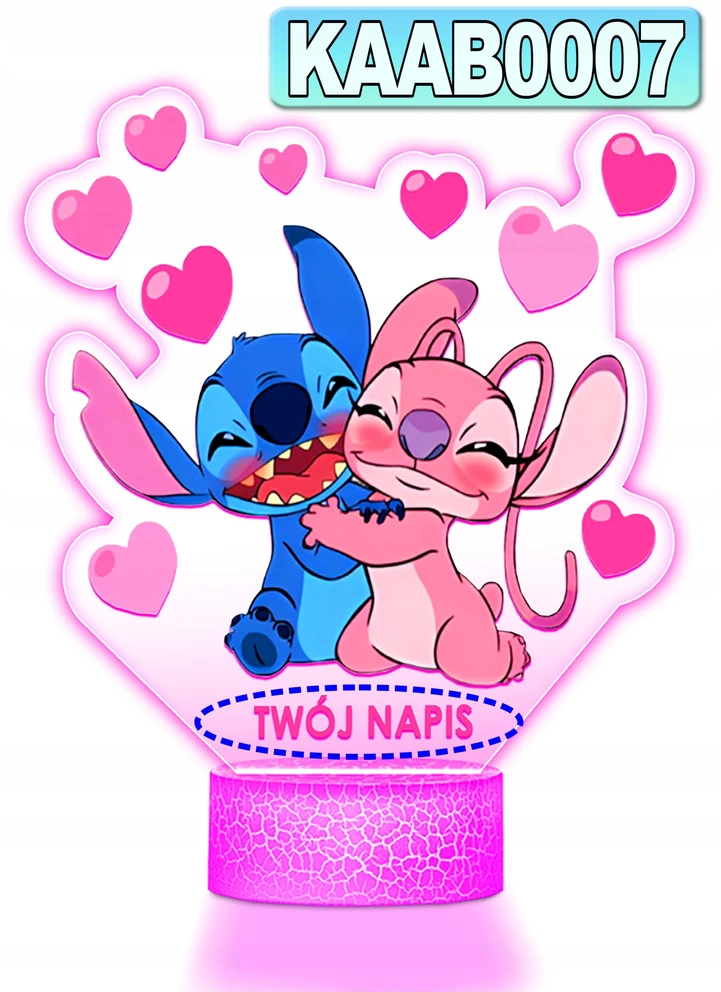 Upominki_Pl 3D LED naktinė lempa su vardu Fairy Tale Lilo ir Stitch Angel mergaitei