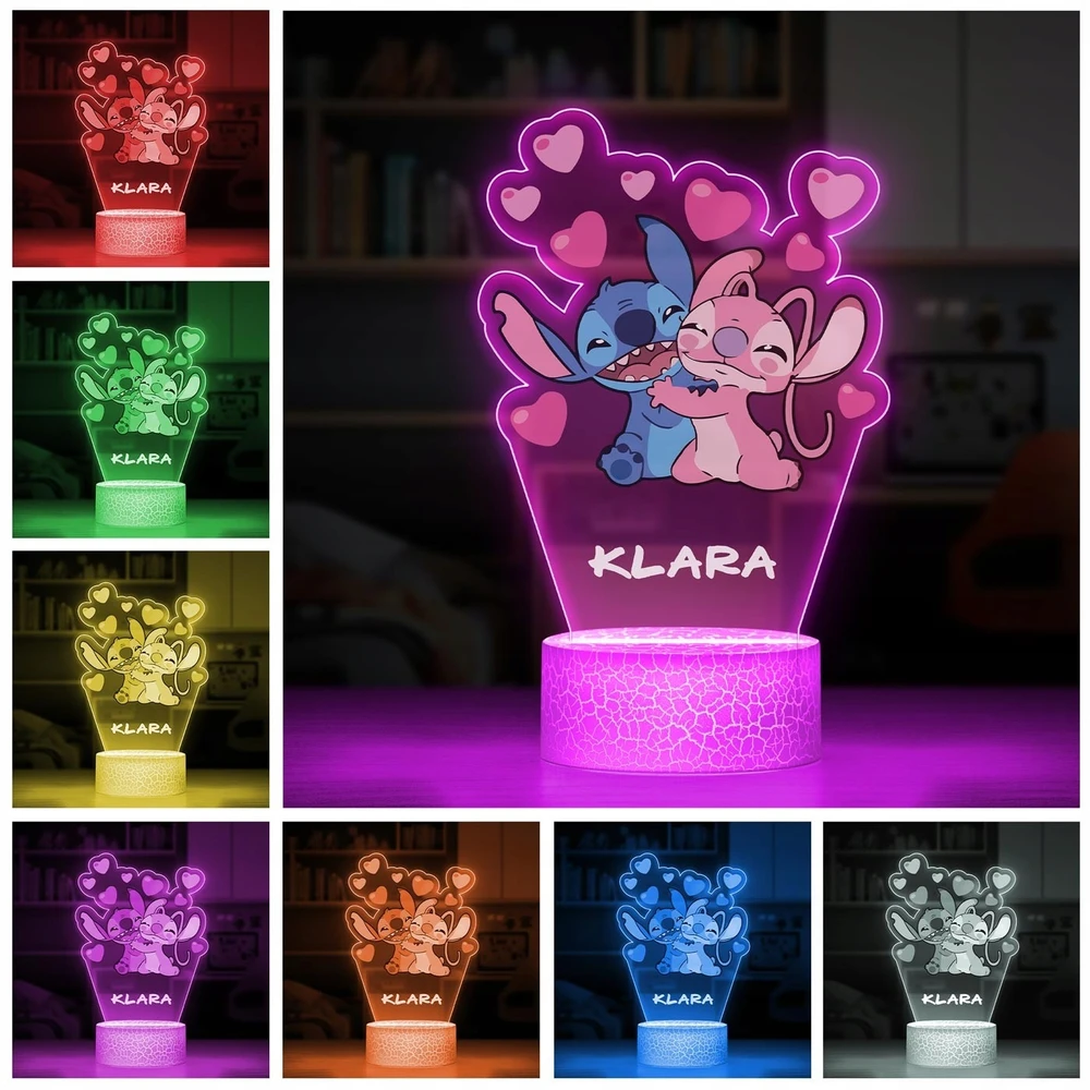 Upominki_Pl 3D LED naktinė lempa su vardu Fairy Tale Lilo ir Stitch Angel mergaitei