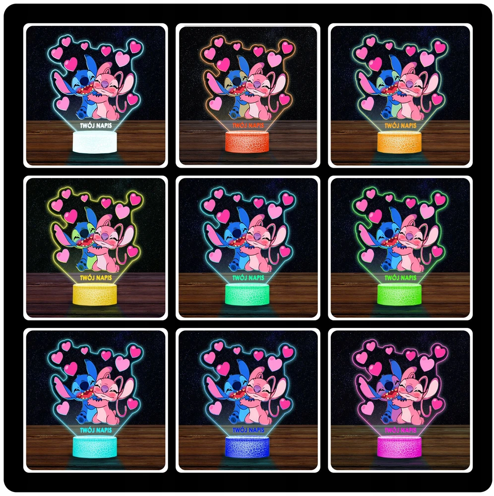 Upominki_Pl 3D LED naktinė lempa su vardu Fairy Tale Lilo ir Stitch Angel mergaitei