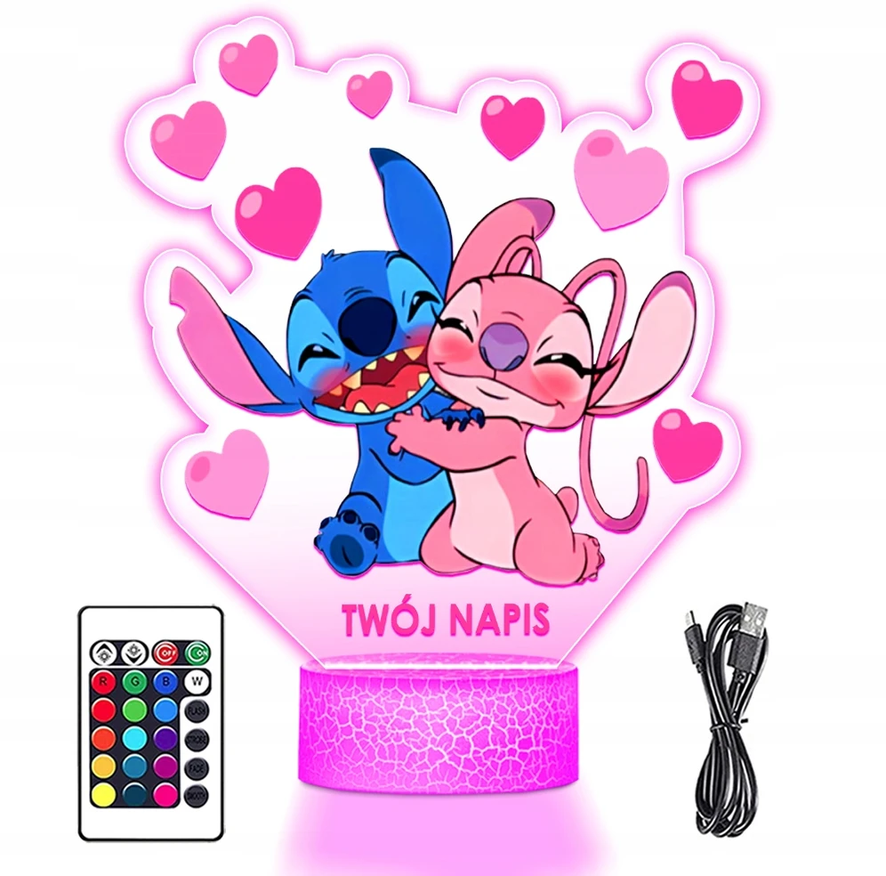 Upominki_Pl 3D LED naktinė lempa su vardu Fairy Tale Lilo ir Stitch Angel mergaitei