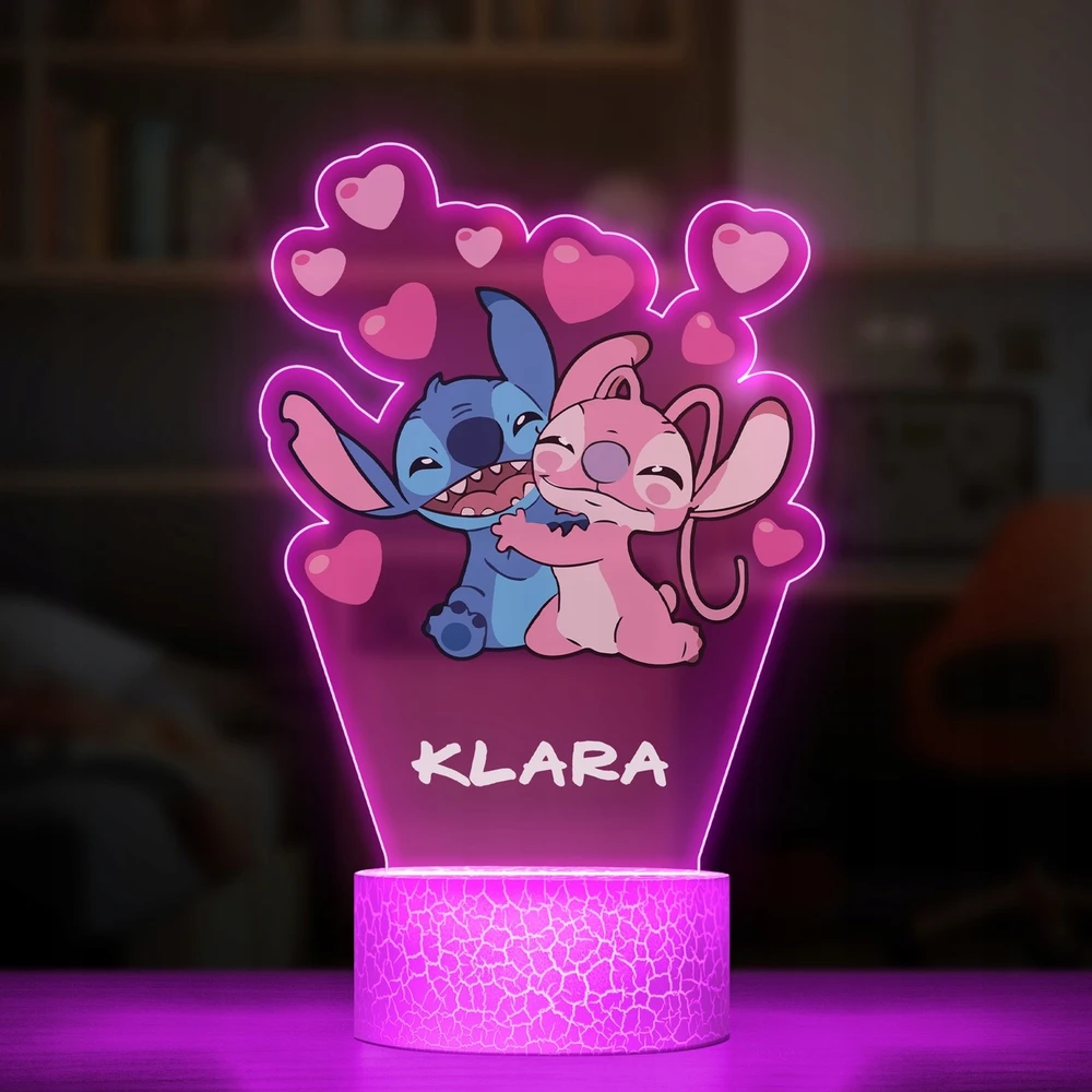 Upominki_Pl 3D LED naktinė lempa su vardu Fairy Tale Lilo ir Stitch Angel mergaitei