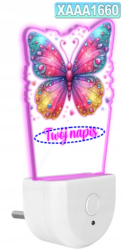 Upominki_Pl Lampka Nocna LED dla Dziecka KOLOROWY MOTYL kontaktu gniazdka CZUJNIK