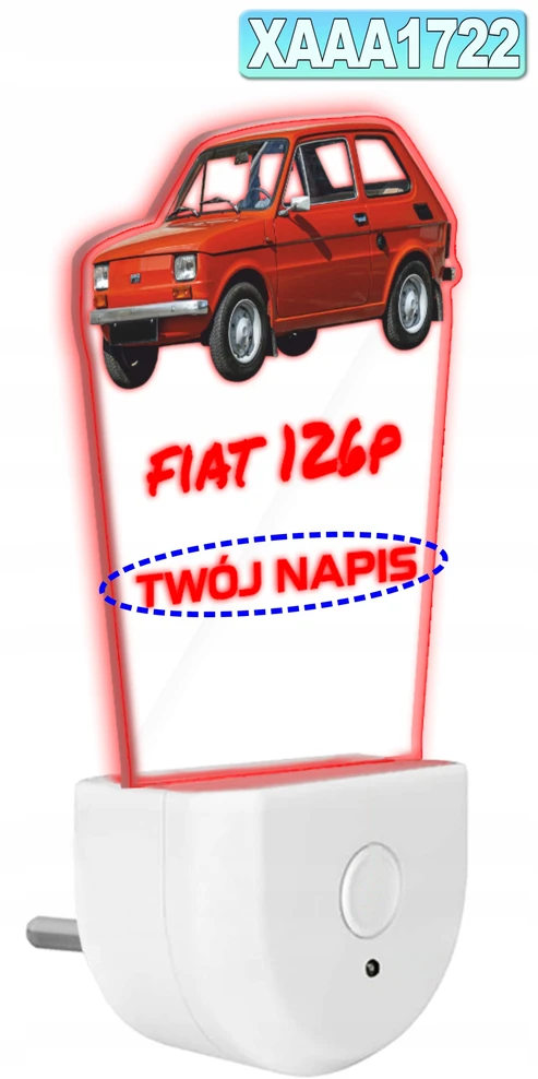 Upominki_Pl Lampka Nocna LED dla Dziecka auto Fiat 126p kontaktu gniazdka CZUJNIK