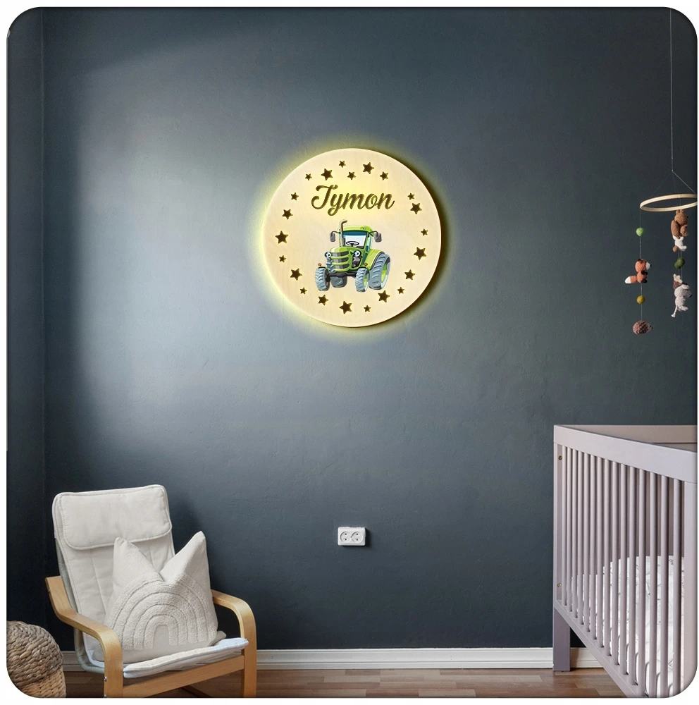 Upominki_Pl LAMPKA nocna LED dla dziecka Z IMIENIEM NA BATERIE 30cm prezent TRAKTOR