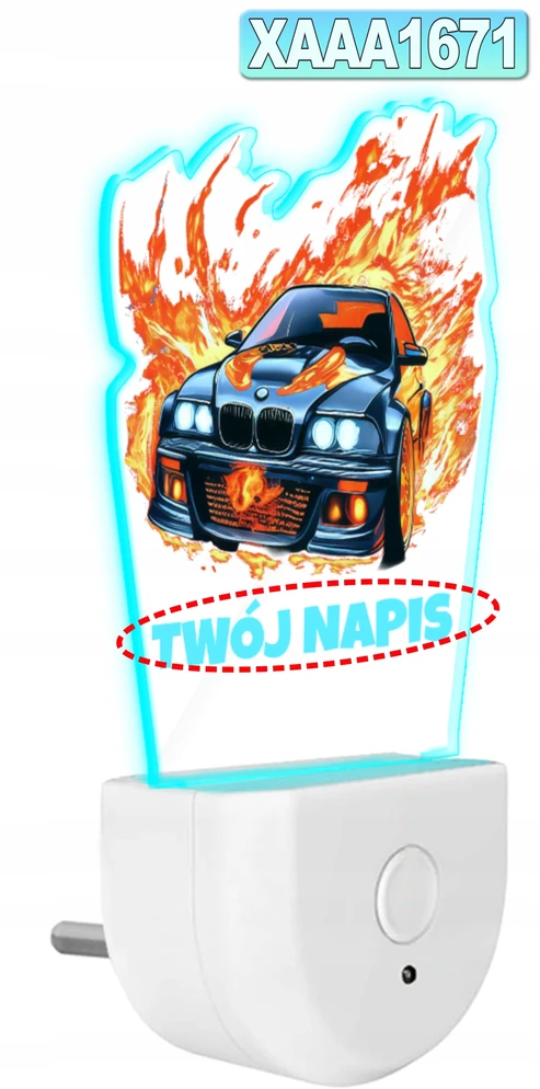Upominki_Pl Lampka Nocna LED dla Dziecka AUTO BMW SAMOCHÓD kontaktu gniazdka CZUJNIK