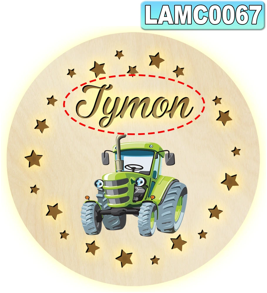 Upominki_Pl LAMPKA nocna LED dla dziecka Z IMIENIEM NA BATERIE 30cm prezent TRAKTOR