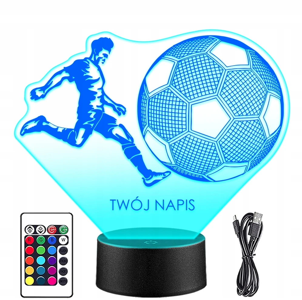 Upominki_Pl LED NAKTINIS LEMPAS Futbolo segtukai 3D + NUOTOLINIO PULTAS, dovana vaikui GIMTADIENIO