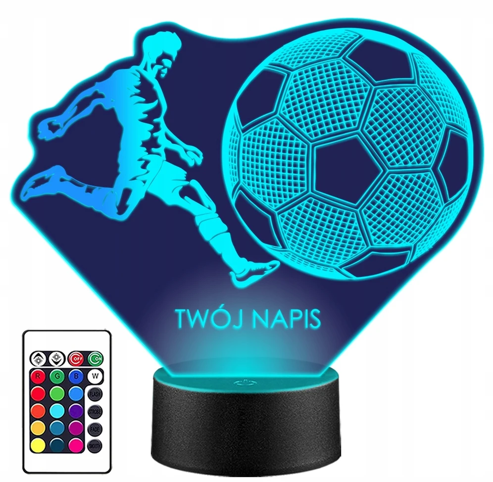 Upominki_Pl LED NAKTINIS LEMPAS Futbolo segtukai 3D + NUOTOLINIO PULTAS, dovana vaikui GIMTADIENIO