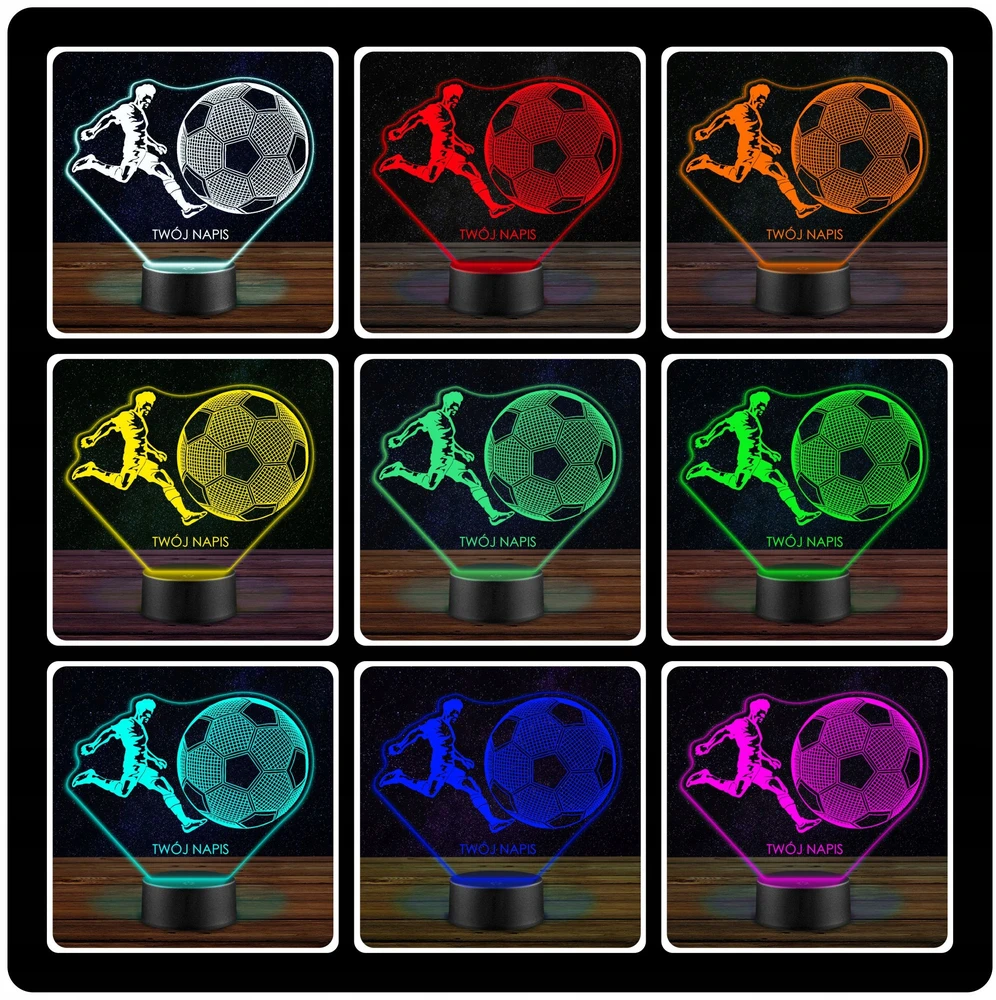 Upominki_Pl LED NAKTINIS LEMPAS Futbolo segtukai 3D + NUOTOLINIO PULTAS, dovana vaikui GIMTADIENIO