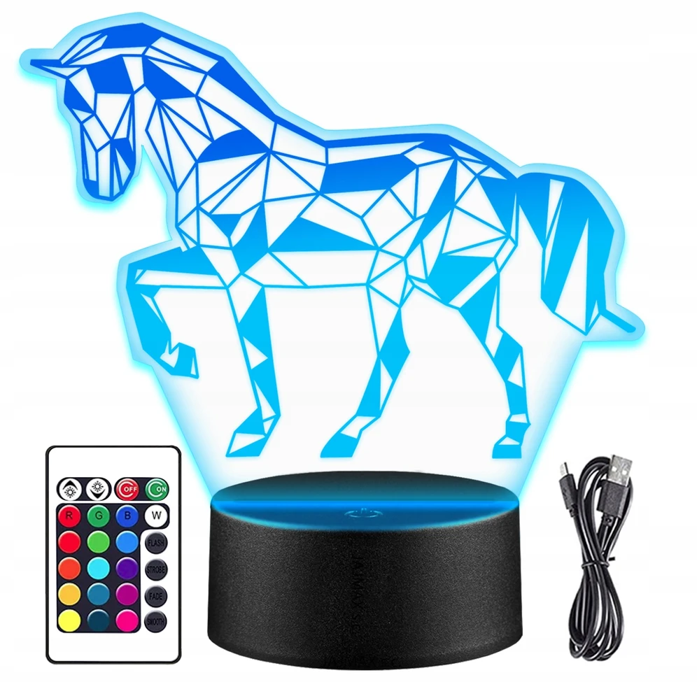 Upominki_Pl Naktinė lempa KOŃ KONIK Jeździectwo 3D LED + Pultas prezent MIKOŁAJKI święta
