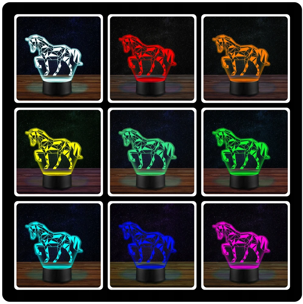 Upominki_Pl Naktinė lempa KOŃ KONIK Jeździectwo 3D LED + Pultas prezent MIKOŁAJKI święta