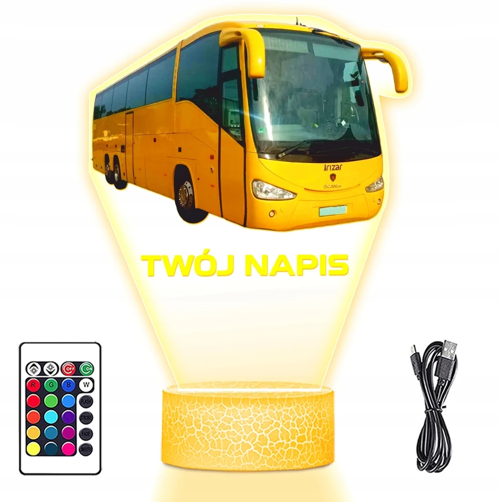 Upominki_Pl Naktinė lempa LED 3D AUTOBUS AUTOKAR DLA KIEROWCY prezent dziecka URODZINY