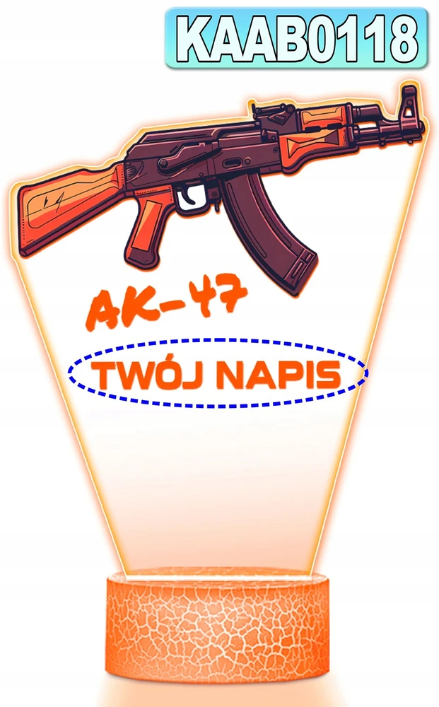 Upominki_Pl Naktinė lempa LED 3D KARABIN BROŃ Karabinek AK-47 prezent dziecka URODZINY