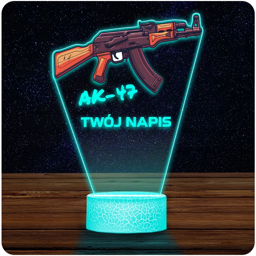Upominki_Pl Naktinė lempa LED 3D KARABIN BROŃ Karabinek AK-47 prezent dziecka URODZINY