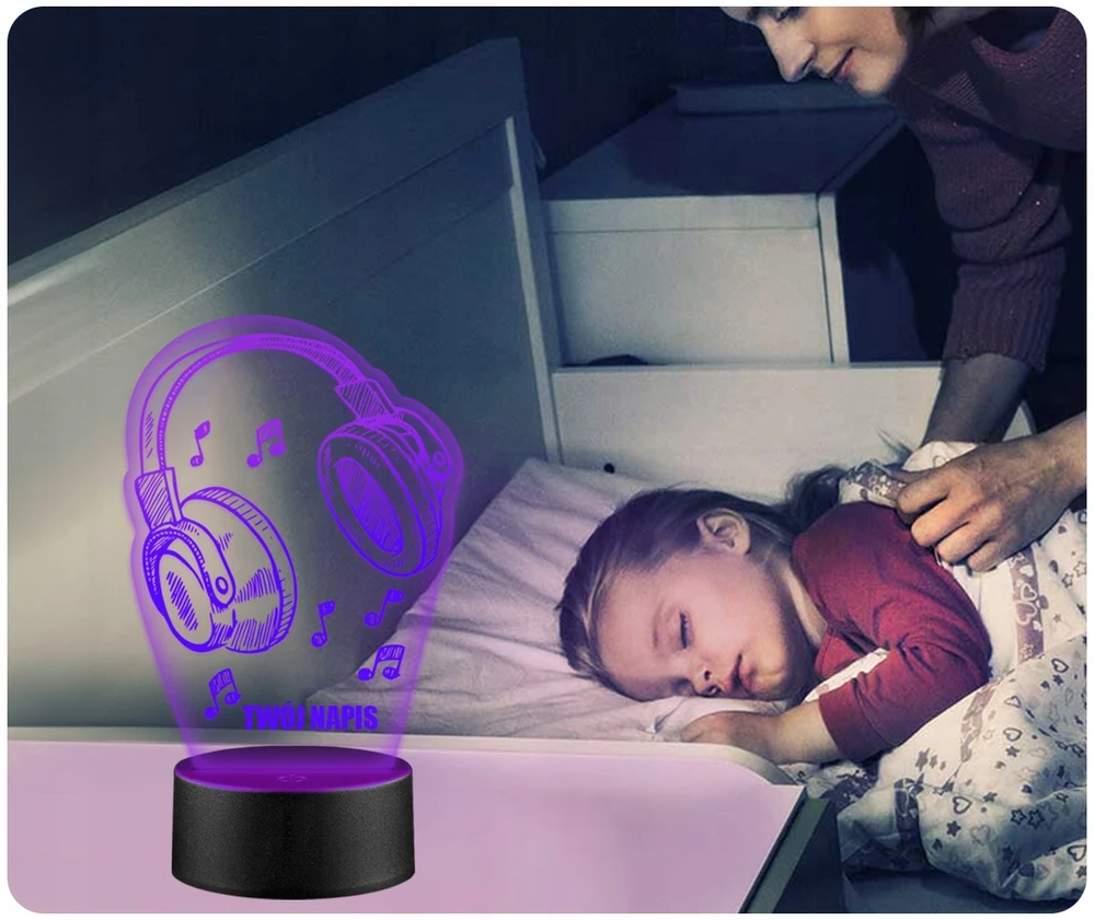 Upominki_Pl Naktinė lempa LED Ausinės MUZYKA 3D + Pultas prezent URODZINY statuetka