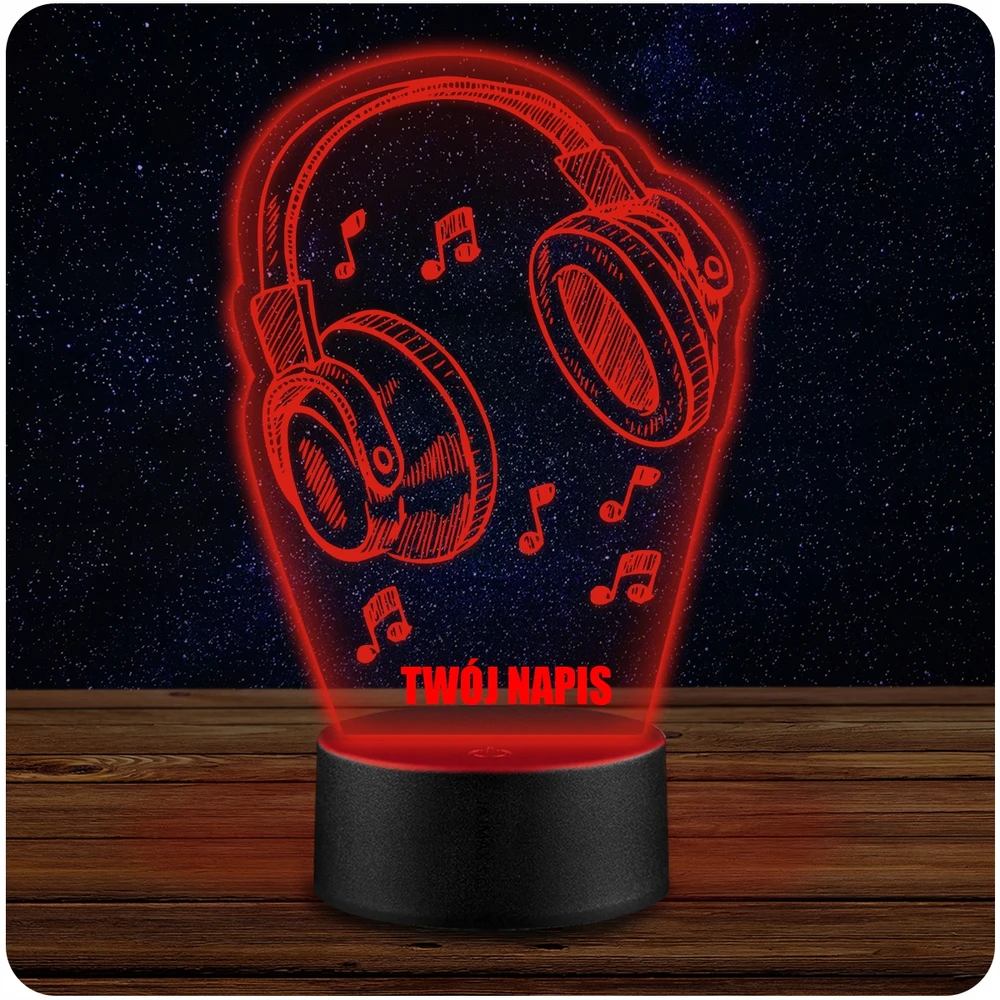 Upominki_Pl Naktinė lempa LED Ausinės MUZYKA 3D + Pultas prezent URODZINY statuetka
