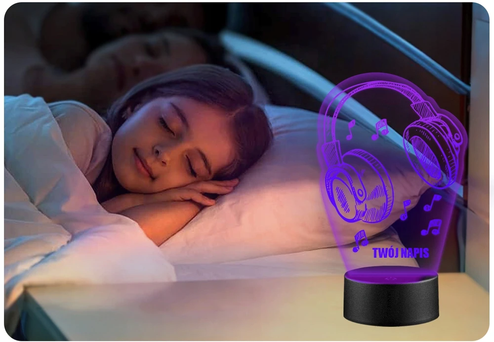 Upominki_Pl Naktinė lempa LED Ausinės MUZYKA 3D + Pultas prezent URODZINY statuetka