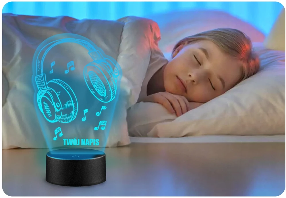 Upominki_Pl Naktinė lempa LED Ausinės MUZYKA 3D + Pultas prezent URODZINY statuetka