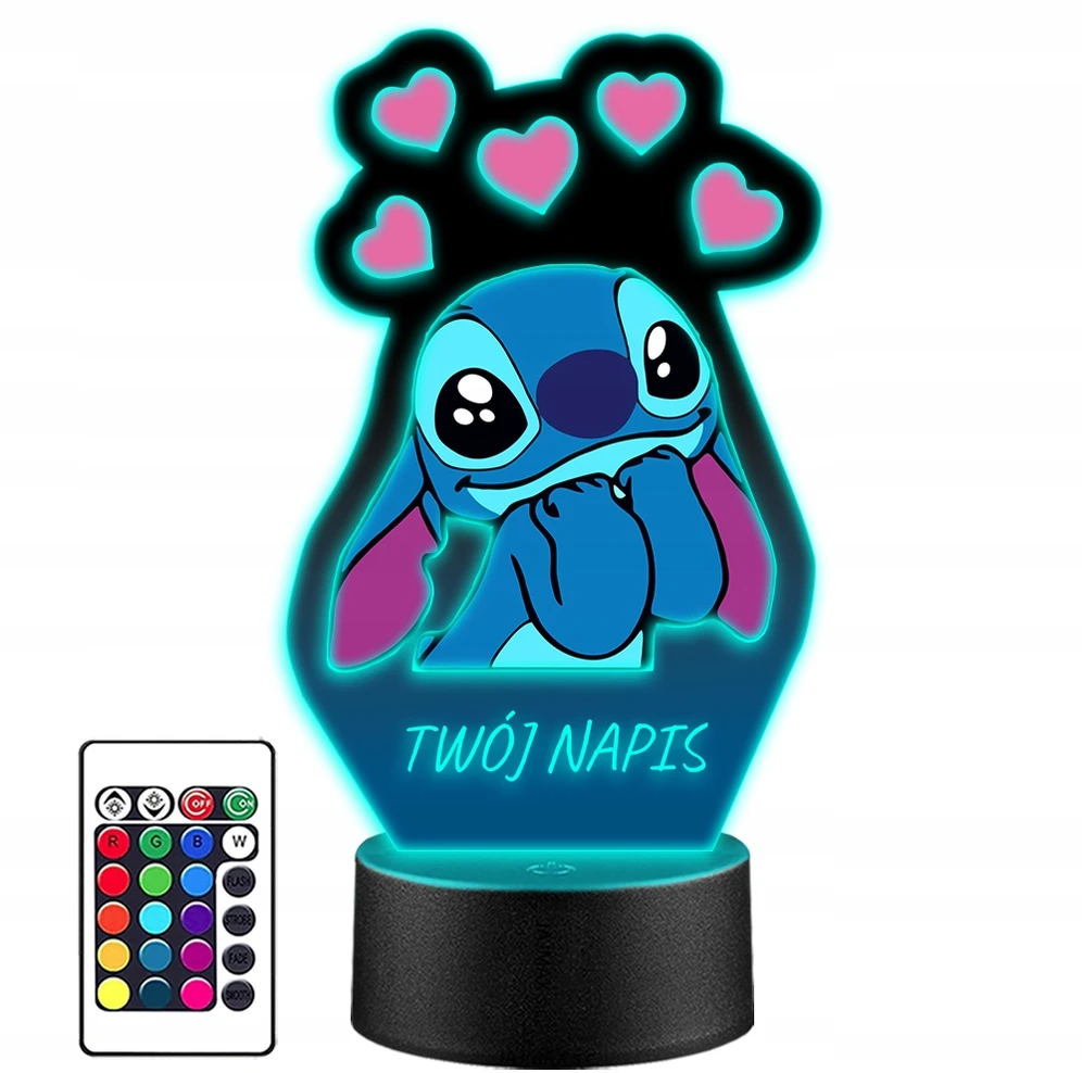 Upominki_Pl Naktinė lempa LED Bajka Lilo i Stich 3D + Pultas prezent dziecka URODZINY