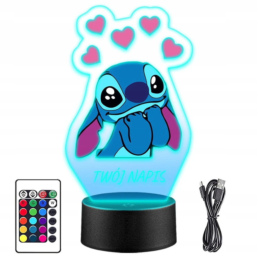 Upominki_Pl Naktinė lempa LED Bajka Lilo i Stich 3D + Pultas prezent dziecka URODZINY