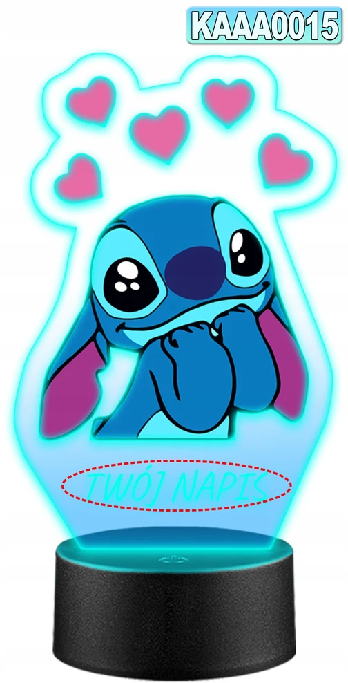 Upominki_Pl Naktinė lempa LED Bajka Lilo i Stich 3D + Pultas prezent dziecka URODZINY