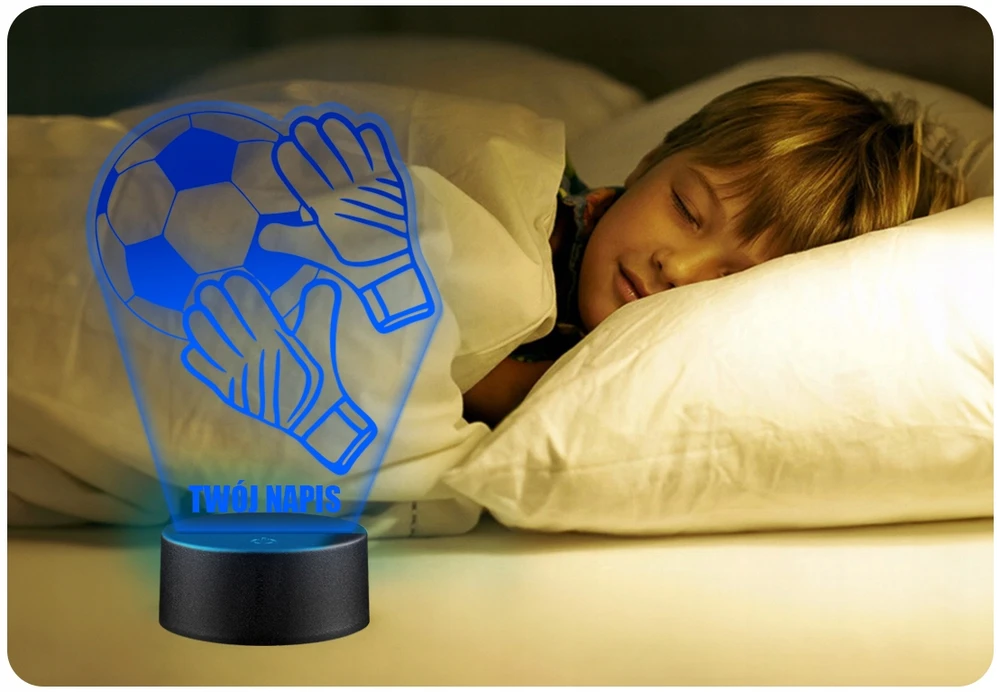 Upominki_Pl Naktinė lempa LED BRAMKARZ PIŁKA NOŻNA 3D + Pultas prezent URODZINY statuetka