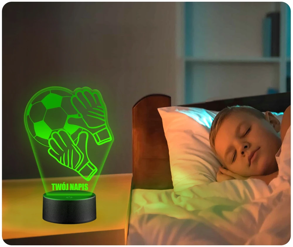 Upominki_Pl Naktinė lempa LED BRAMKARZ PIŁKA NOŻNA 3D + Pultas prezent URODZINY statuetka