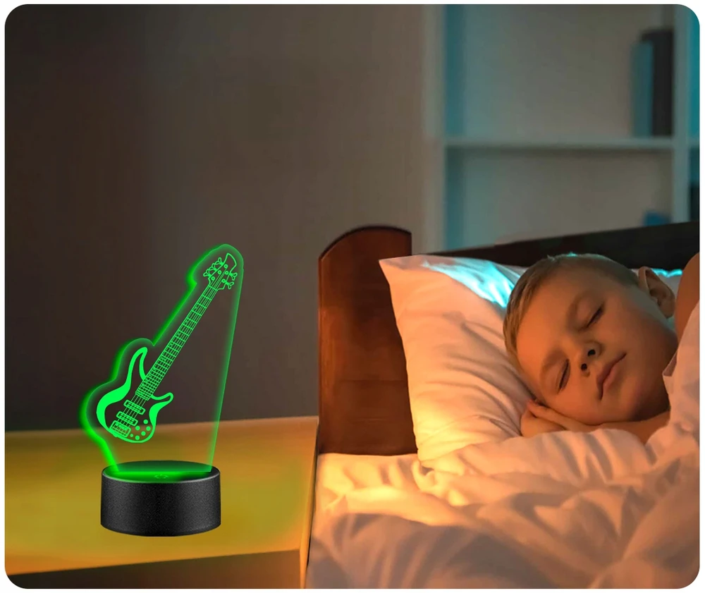 Upominki_Pl Naktinė lempa LED GITARA ELEKTRYCZNA 3D + Pultas prezent URODZINY statuetka