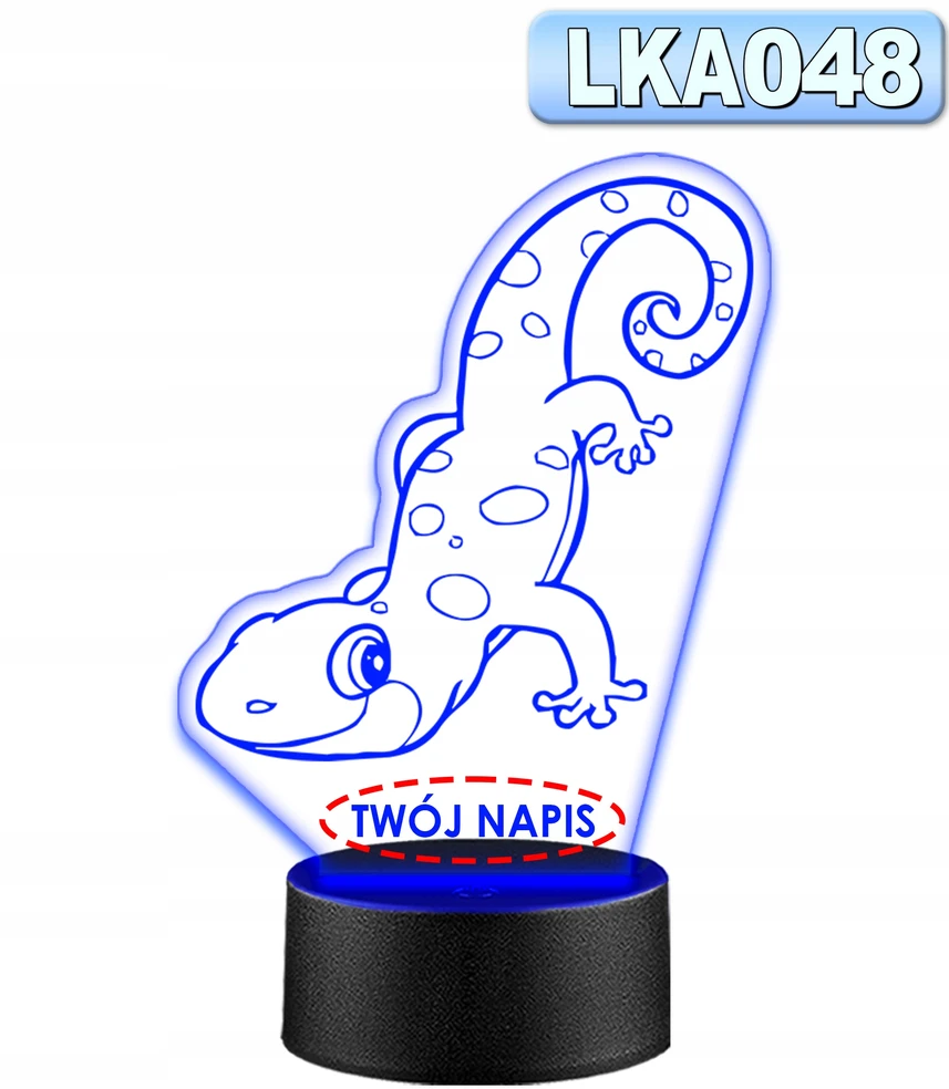 Upominki_Pl Naktinė lempa LED JASZCZURKA 3D + Pultas prezent URODZINY statuetka