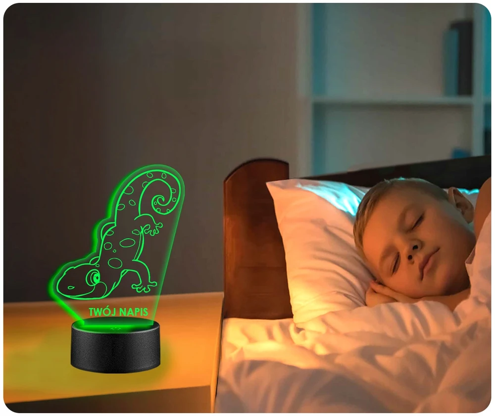 Upominki_Pl Naktinė lempa LED JASZCZURKA 3D + Pultas prezent URODZINY statuetka