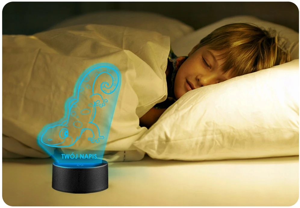 Upominki_Pl Naktinė lempa LED JASZCZURKA 3D + Pultas prezent URODZINY statuetka