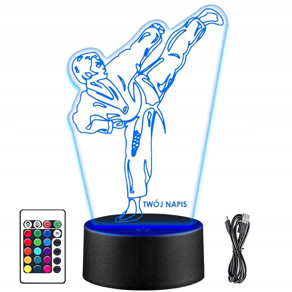 Upominki_Pl Naktinė lempa LED KARATEKA KARATE WALKI 3D Pultas prezent URODZINY statuetka