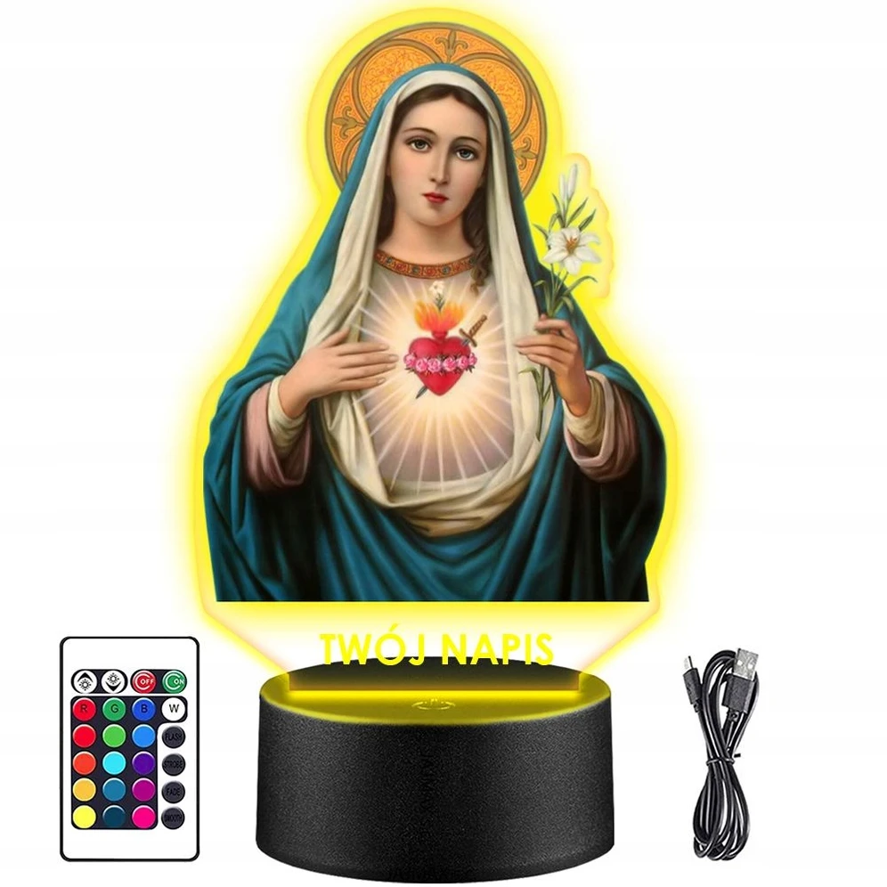 Upominki_Pl Naktinė lempa LED MATKA BOSKA BOŻA MARYJA Pultas prezent URODZINY statuetka