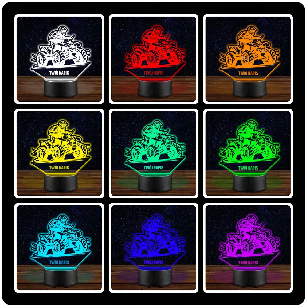 Upominki_Pl Naktinė lempa LED QUAD QUADY 3D + Pultas prezent URODZINY statuetka