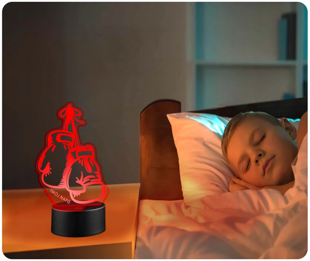 Upominki_Pl Naktinė lempa LED RĘKAWICE BOKSERSKIE 3D + Pultas prezent URODZINY statuetka