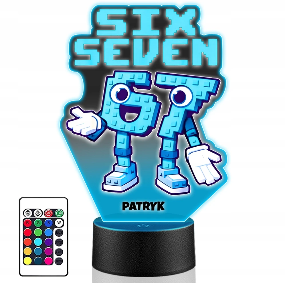 Upominki_Pl Naktinė lempa LED SIX SEVEN BRAINROT 67 + Pultas prezent dziecka URODZINY