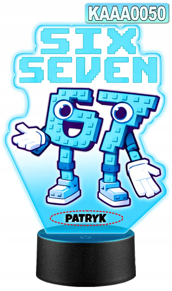 Upominki_Pl Naktinė lempa LED SIX SEVEN BRAINROT 67 + Pultas prezent dziecka URODZINY