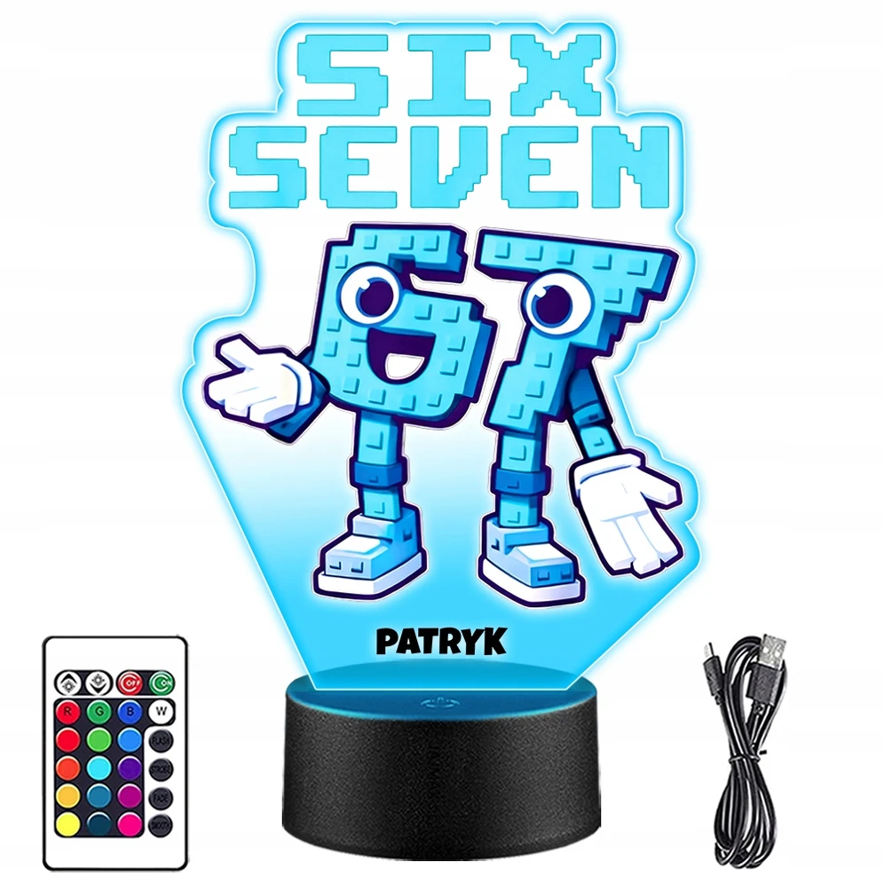 Upominki_Pl Naktinė lempa LED SIX SEVEN BRAINROT 67 + Pultas prezent dziecka URODZINY