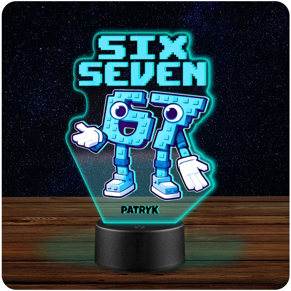 Upominki_Pl Naktinė lempa LED SIX SEVEN BRAINROT 67 + Pultas prezent dziecka URODZINY