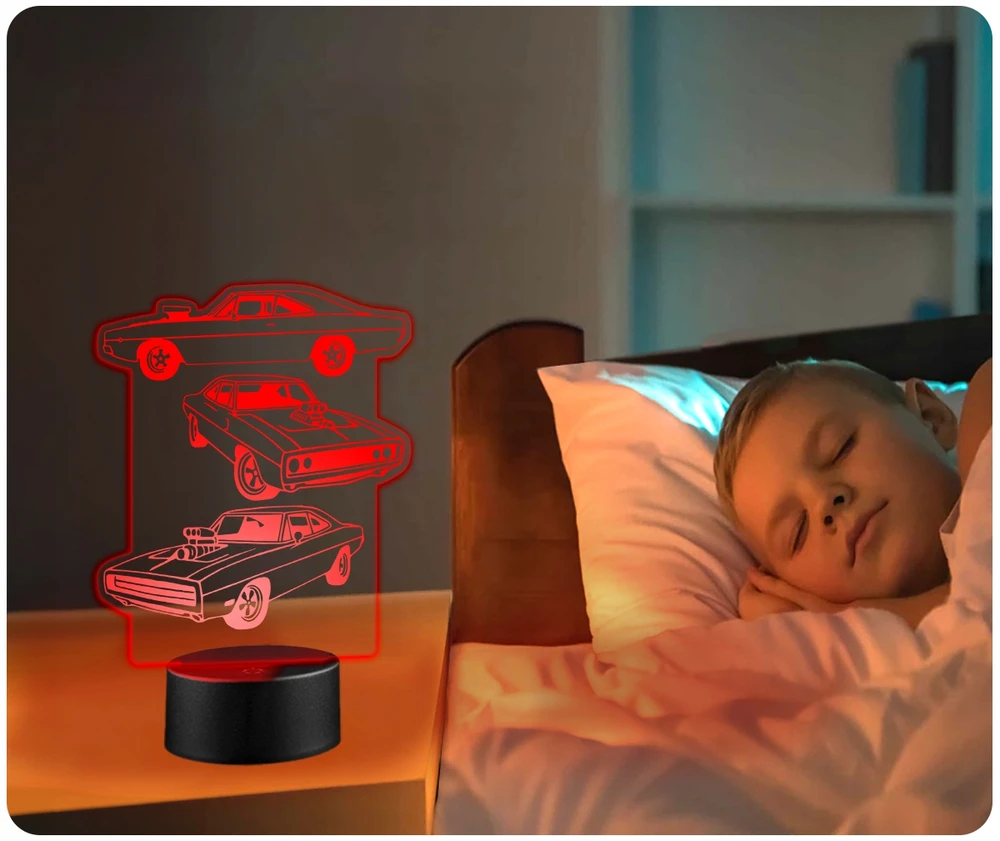 Upominki_Pl Naktinė lempa LED SZYBCY I WŚCIEKLI 3D + Pultas prezent URODZINY statuetka