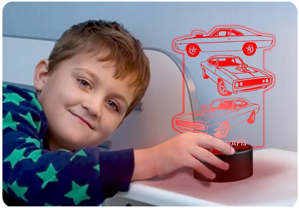 Upominki_Pl Naktinė lempa LED SZYBCY I WŚCIEKLI 3D + Pultas prezent URODZINY statuetka
