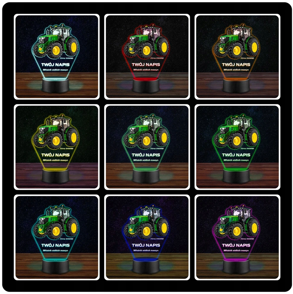 Upominki_Pl Naktinė lempa LED Traktor John Deere 3D + Pultas prezent dziecka URODZINY