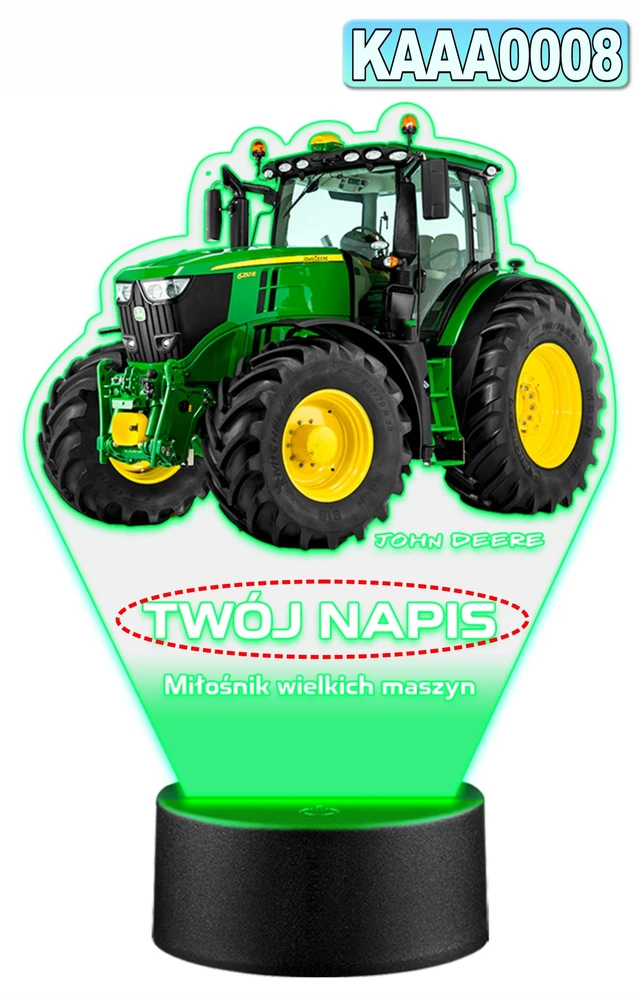 Upominki_Pl Naktinė lempa LED Traktor John Deere 3D + Pultas prezent dziecka URODZINY